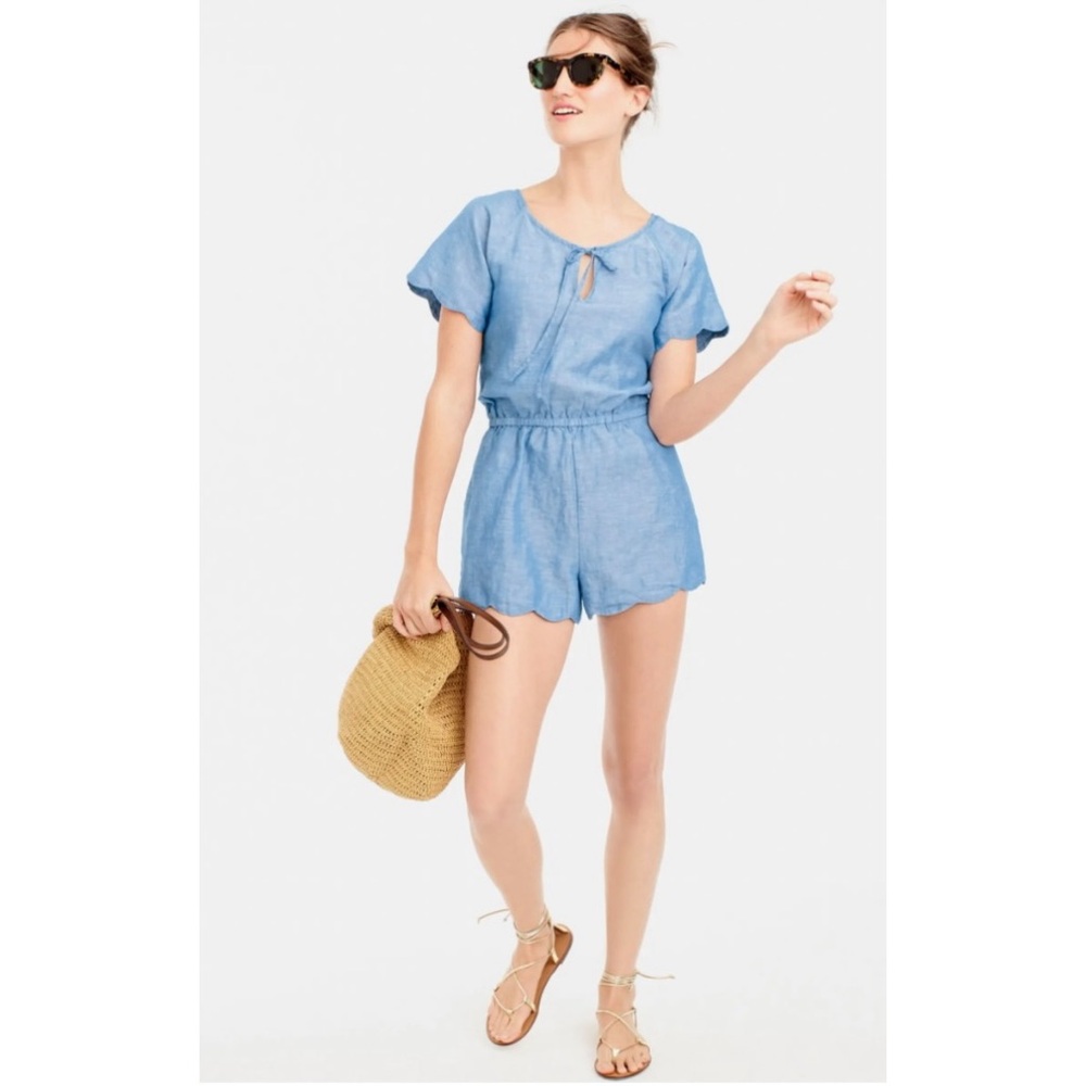 J. Crew Scallop Cover-Up Romper in Vivid Waterfall Size M